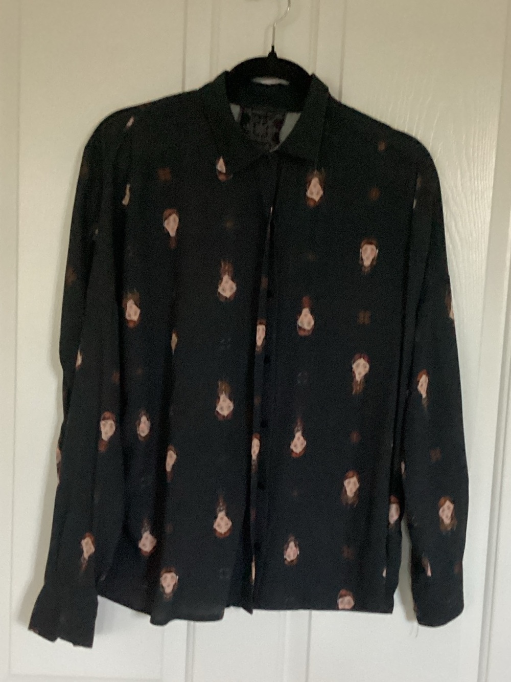 Johnny Was Black Blouse with Cream & Brown Floral Accents